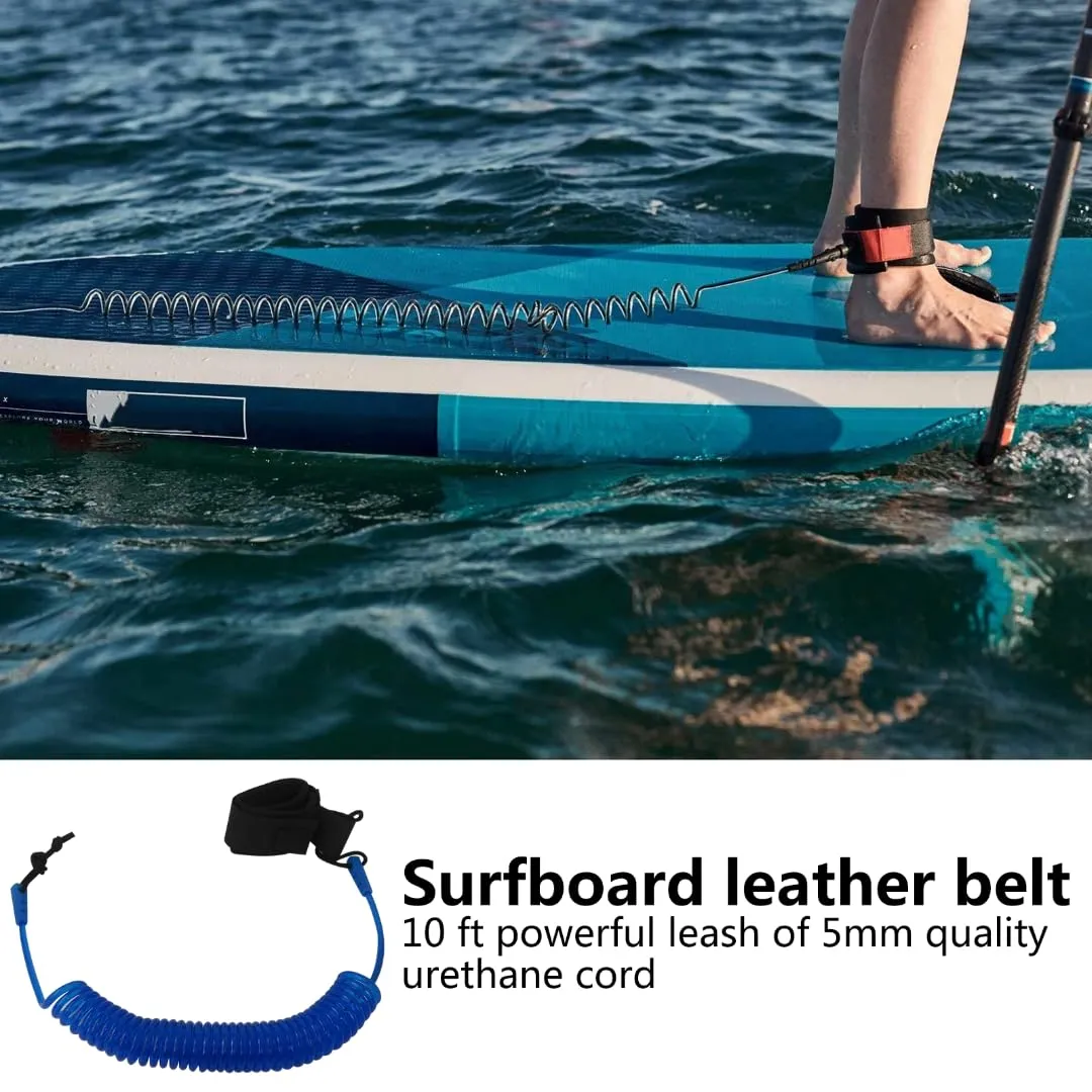10FT Powerful Coiled SUP Leash with 5mm Urethane Cord, Surfboard Leash Sup Leg Rope Strap Stand Up Paddleboard Leash - Blue by BLUE ELF