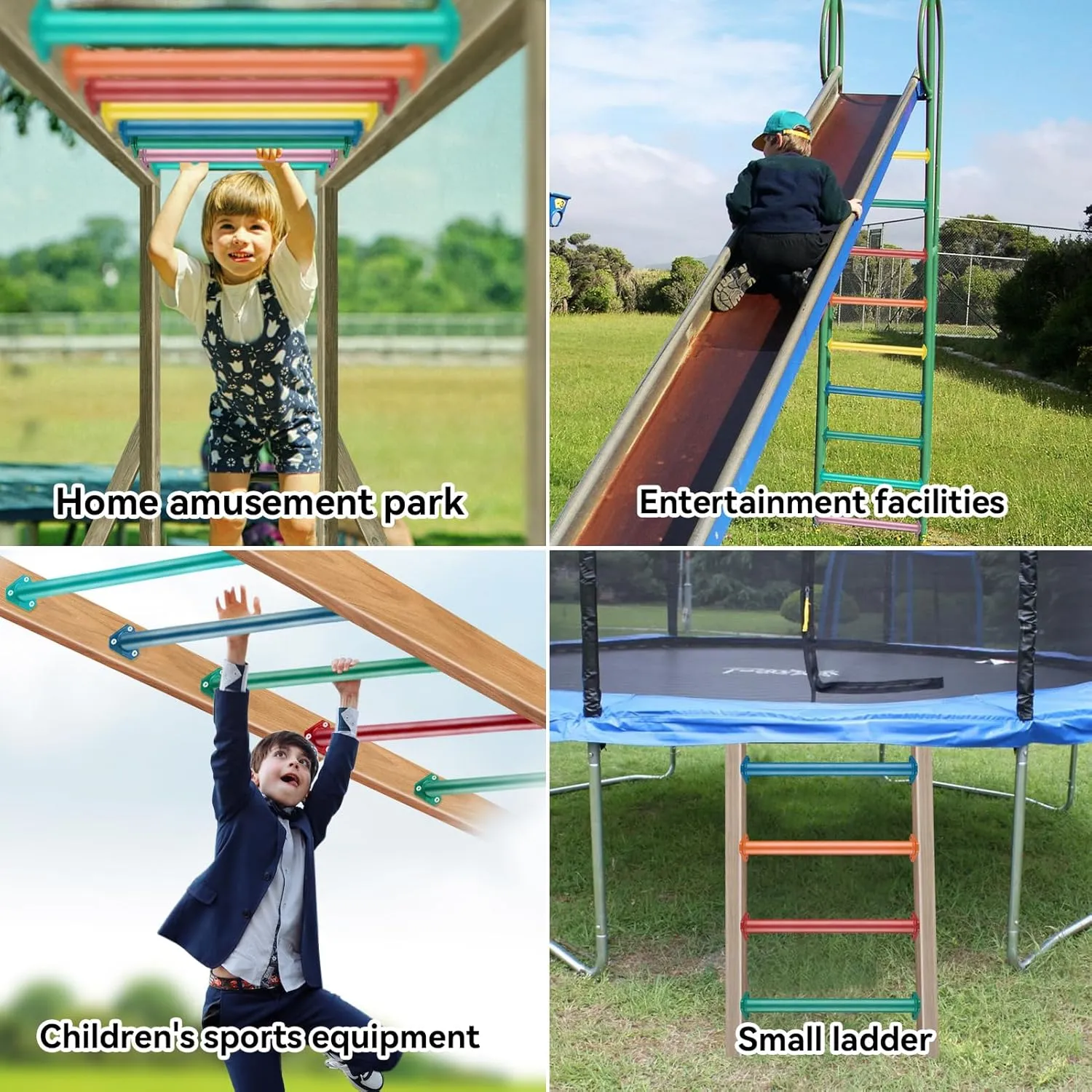 16 Inch 7 Colors Steel Monkey Bars Ladder Rungs Set for Backyards Playground and Children Indoor and Outdoor Climbing Kit (14 Pack)