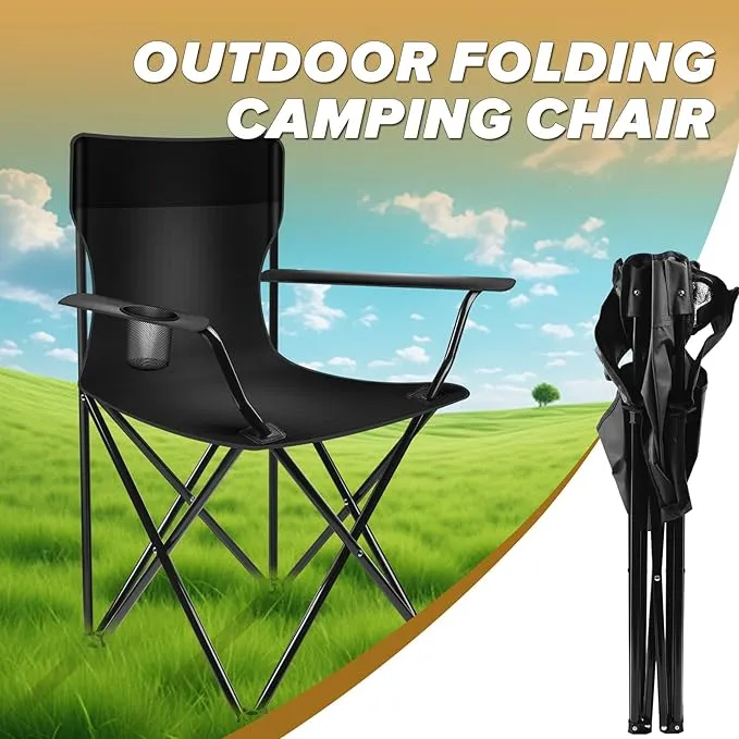 2 Pack Camping Chairs, Portable Camping Chairs, Multifunctional Folding Camping Chairs, Adult Folding Camping Chairs, Lightweight Folding Chairs for Outdoor Camping, Hiking, Travel, and Sports, Black