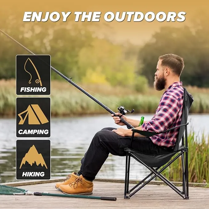 2 Pack Camping Chairs, Portable Camping Chairs, Multifunctional Folding Camping Chairs, Adult Folding Camping Chairs, Lightweight Folding Chairs for Outdoor Camping, Hiking, Travel, and Sports, Black