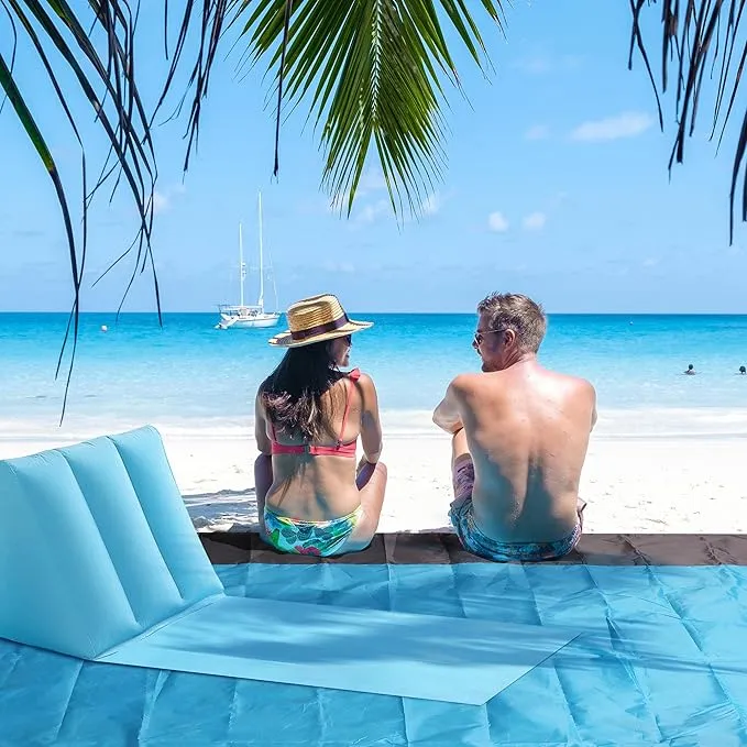 2 Pack Inflatable Beach Mat Lounge Chair - Flocking Camping Leisure Lounger Back Pillow - Portable Beach Reclining Lounger for Lawn Outdoors Camping Picnic Travel