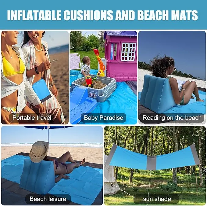 2 Pack Inflatable Beach Mat Lounge Chair - Flocking Camping Leisure Lounger Back Pillow - Portable Beach Reclining Lounger for Lawn Outdoors Camping Picnic Travel