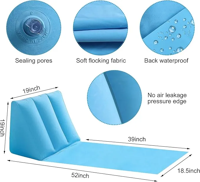 2 Pack Inflatable Beach Mat Lounge Chair - Flocking Camping Leisure Lounger Back Pillow - Portable Beach Reclining Lounger for Lawn Outdoors Camping Picnic Travel