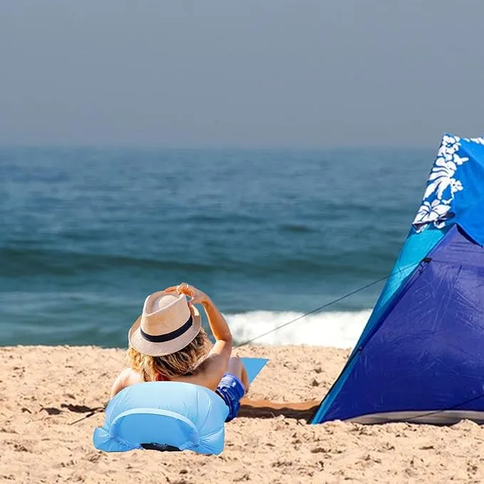 2 Pack Inflatable Beach Mat Lounge Chair with Back Pillow, Portable Flocking Leisure Beach Chairs with 2 Inflatable Pump, Beach Reclining Lounger for Beach Camping Outdoors Picnic Travel