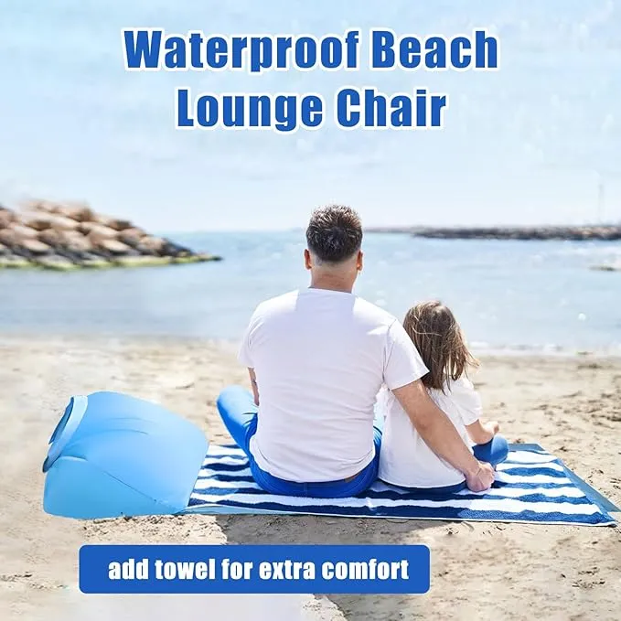 2 Pack Inflatable Beach Mat Lounge Chair with Back Pillow, Portable Flocking Leisure Beach Chairs with 2 Inflatable Pump, Beach Reclining Lounger for Beach Camping Outdoors Picnic Travel