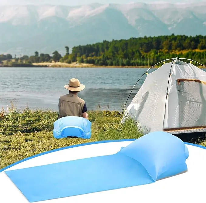 2 Pack Inflatable Beach Mat Lounge Chair with Back Pillow, Portable Flocking Leisure Beach Chairs with 2 Inflatable Pump, Beach Reclining Lounger for Beach Camping Outdoors Picnic Travel