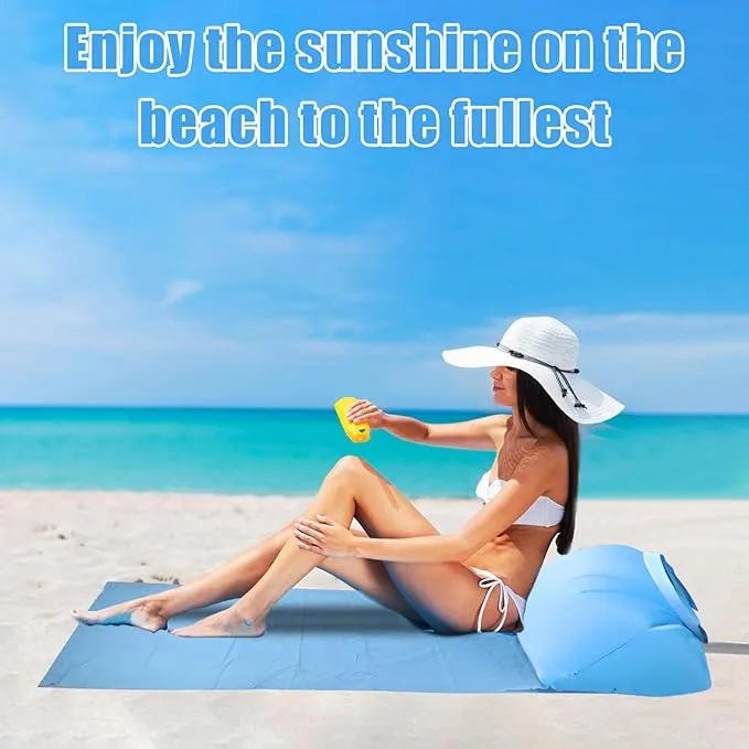 2 Pack Inflatable Beach Mat Lounge Chair with Back Pillow, Portable Flocking Leisure Beach Chairs with 2 Inflatable Pump, Beach Reclining Lounger for Beach Camping Outdoors Picnic Travel