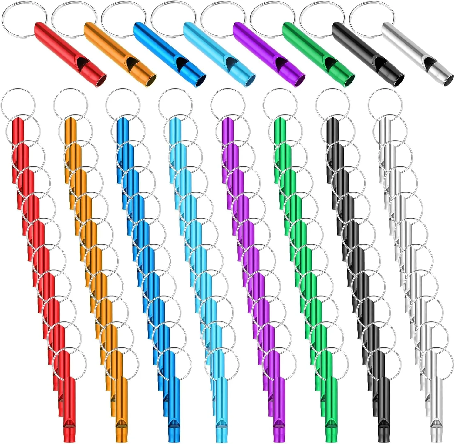 200 Pcs Emergency Whistles with Keychains, Aluminum Safety Survival Whistle Keychain for Outdoor Sports Camping Hiking Boating Hunting 8 Colors