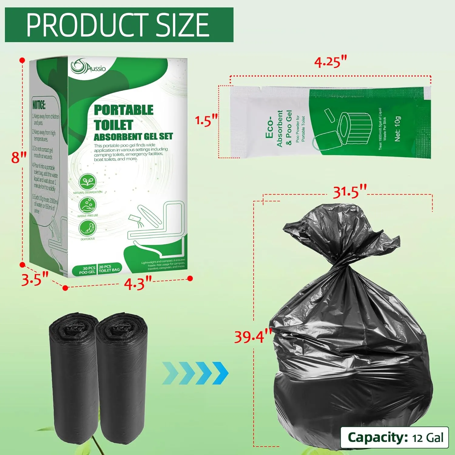 30pcs Portable Toilet Absorbent Gel with Camping Toilet Bags, Poo Urine Powder for Hiking Camping, Poo Gel for Portable Toilet, Camping Toilet Gel Poo Powder for Outdoor Use