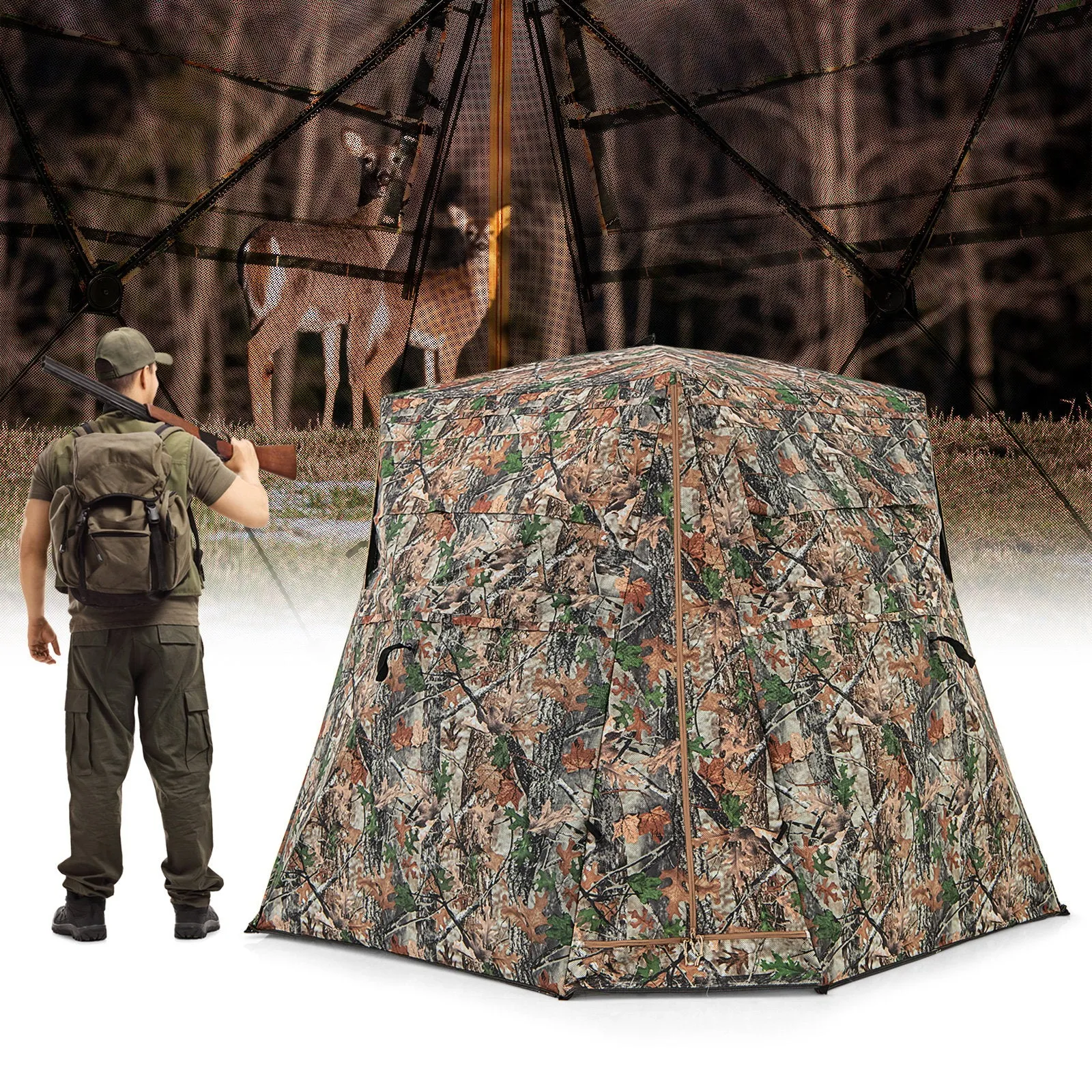 360° One Way See Through Ground Blind Hunting Blind for 2-3 People
