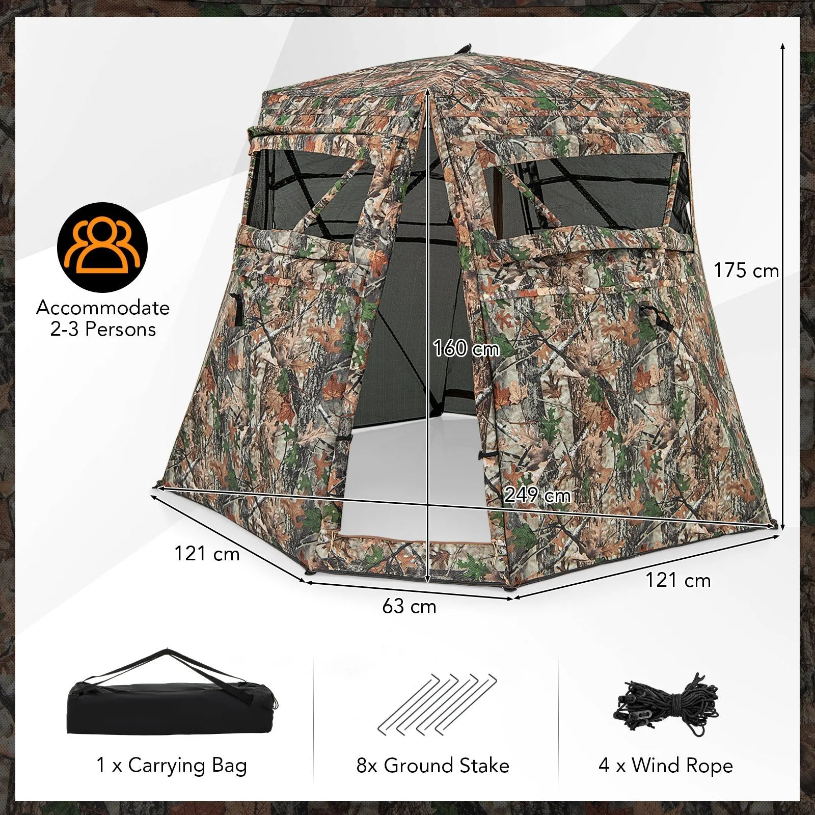 360° One Way See Through Ground Blind Hunting Blind for 2-3 People