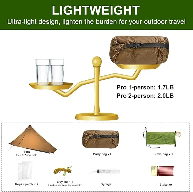 3F UL Gear Lanshan PRO Lanshan Ultralight Tent 3 Season Backpacking Tent for 2 Person, Waterproof Professional Tents for Camping, Trekking, Kayaking, Climbing, Hiking