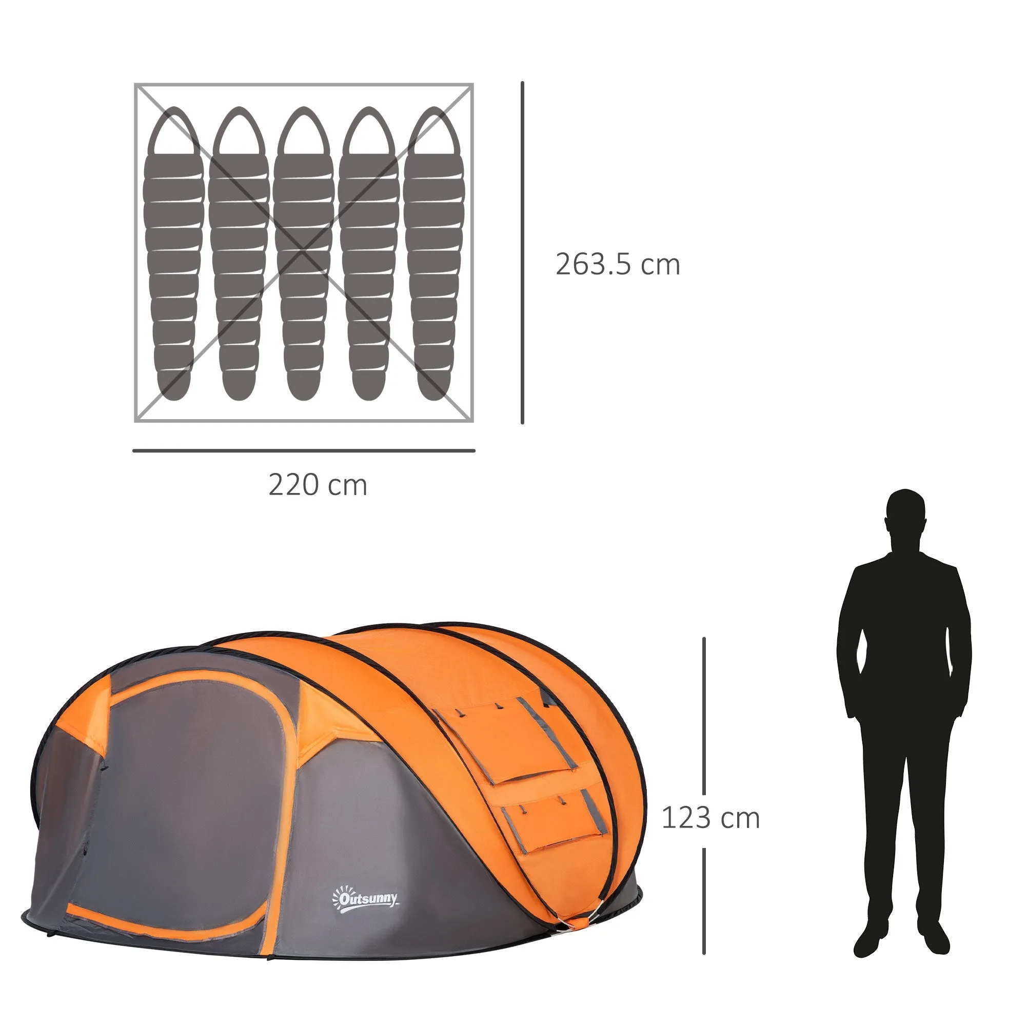 4-5 Person Pop-up Camping Tent Waterproof Family TentWith 2 Mesh Windows & PVC Windows Portable Carry Bag for Outdoor Trip
