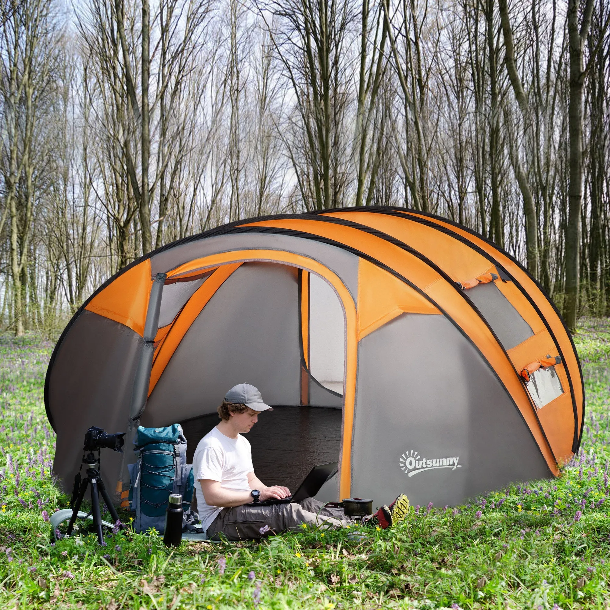 4-5 Person Pop-up Camping Tent Waterproof Family TentWith 2 Mesh Windows & PVC Windows Portable Carry Bag for Outdoor Trip