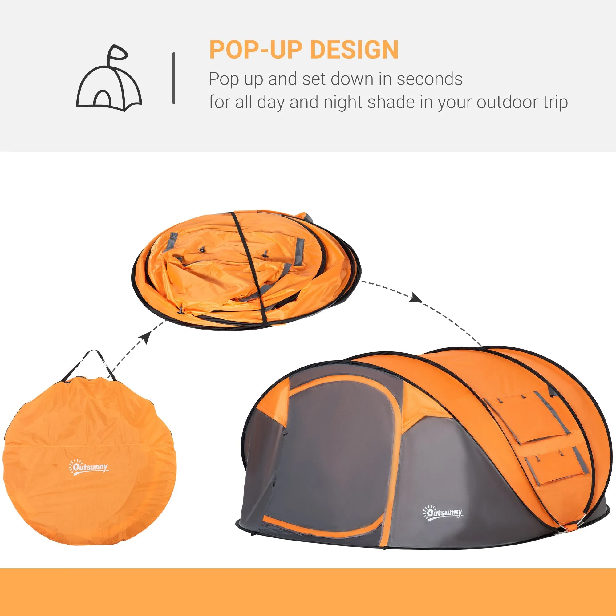 4-5 Person Pop-up Camping Tent Waterproof Family TentWith 2 Mesh Windows & PVC Windows Portable Carry Bag for Outdoor Trip
