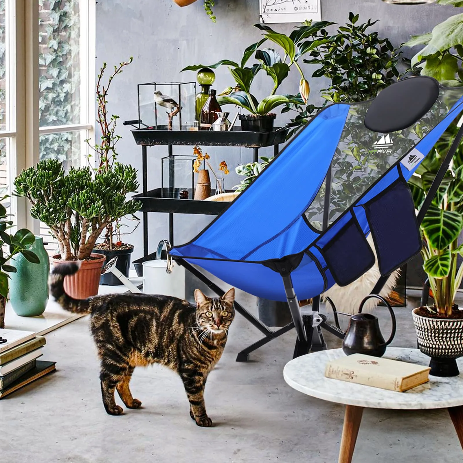 6-Pack: 4xBlue High Back Chairs 1xLong Table 1xLight