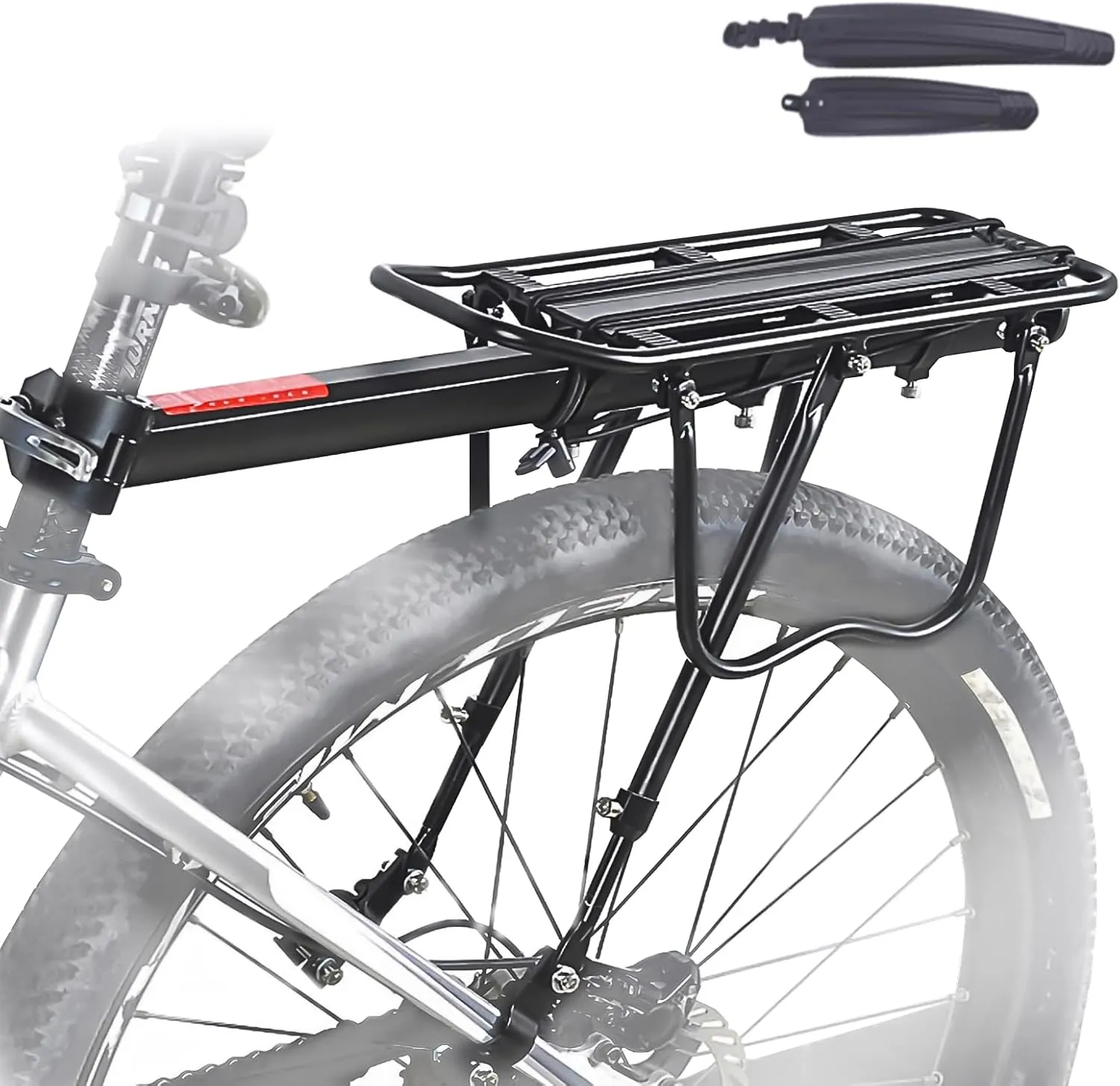 Bike Rear Cargo Rack - Adjustable Bicycle Trunk Pannier Back Rack with Fender and Reflector, Easy Install Quick Release Bike Luggage Carrier Rack with 130 lbs Capacity for Mountain, Road, City Bikes