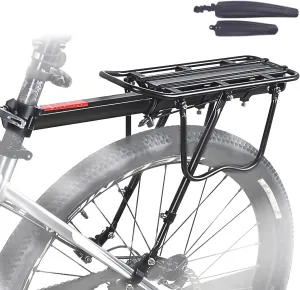 Bike Rear Cargo Rack - Adjustable Bicycle Trunk Pannier Back Rack with Fender and Reflector, Easy Install Quick Release Bike Luggage Carrier Rack with 130 lbs Capacity for Mountain, Road, City Bikes