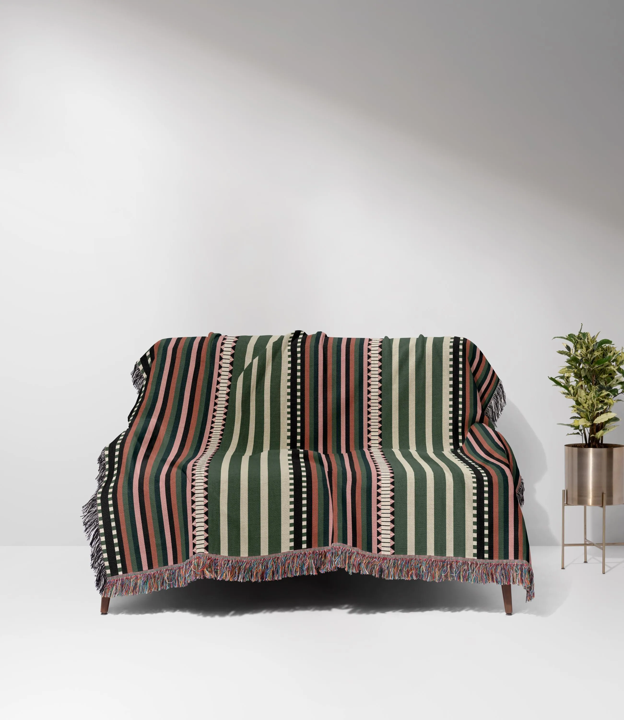 Bohemian Earth Tones Geometric Striped Woven Cotton Throw Blanket