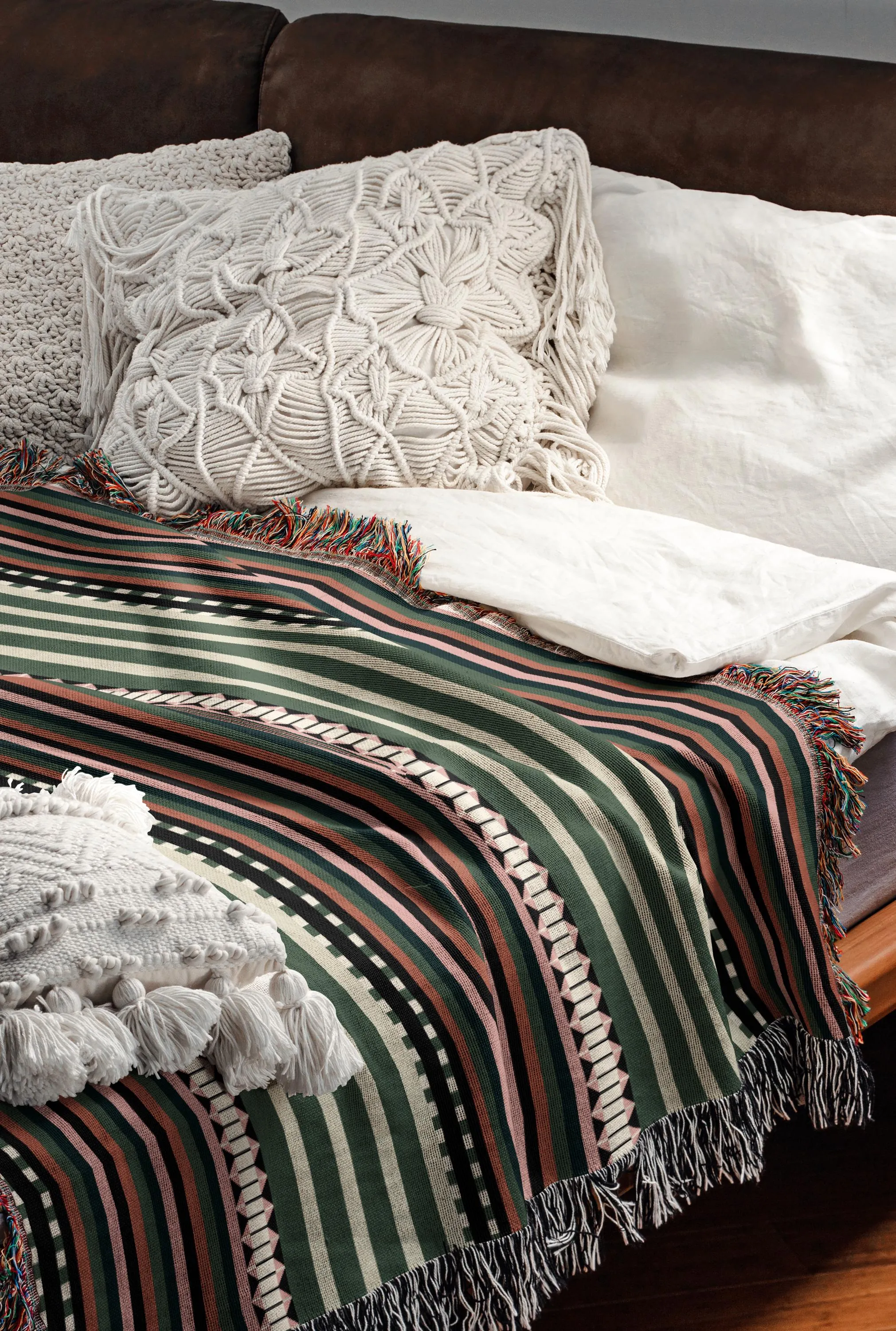 Bohemian Earth Tones Geometric Striped Woven Cotton Throw Blanket