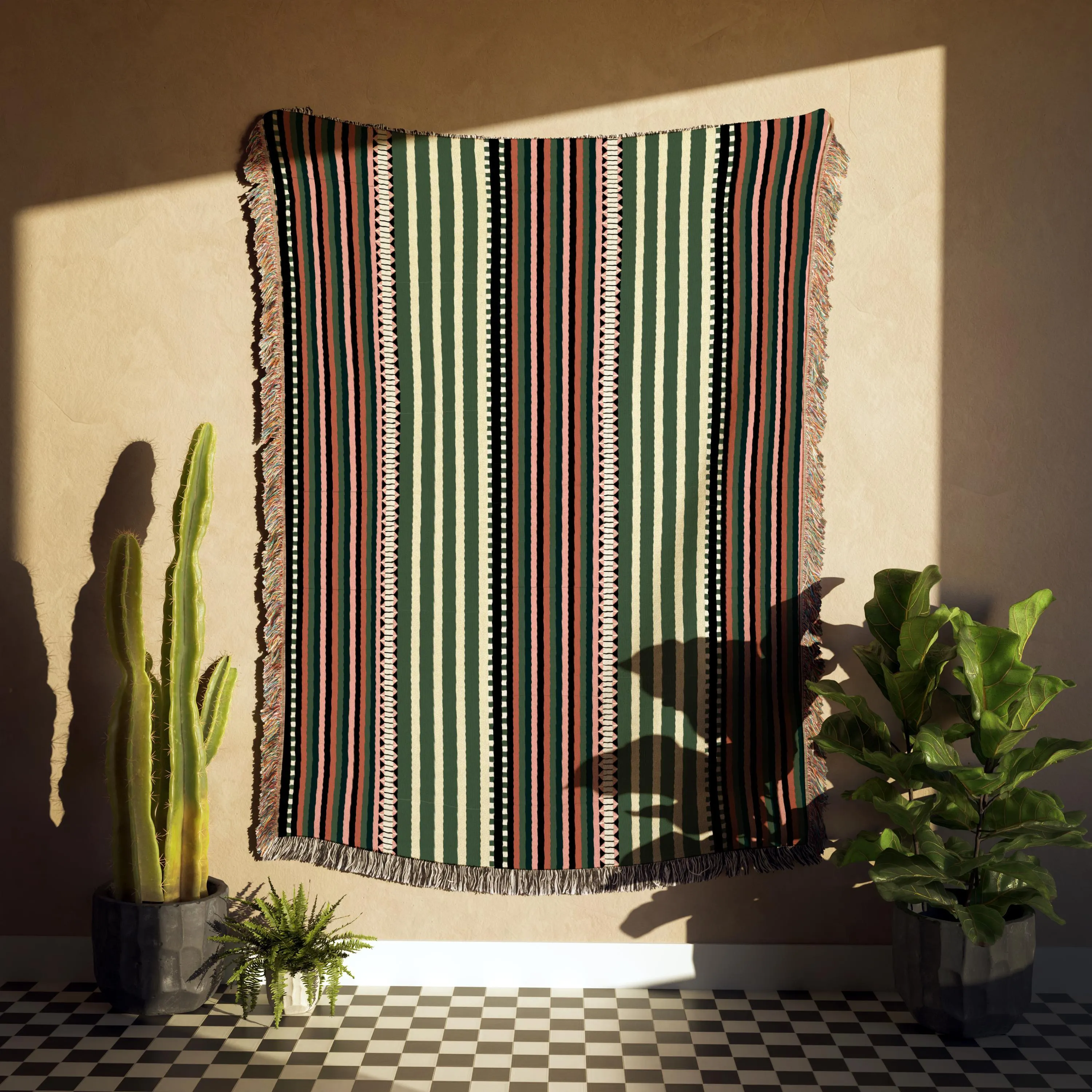 Bohemian Earth Tones Geometric Striped Woven Cotton Throw Blanket