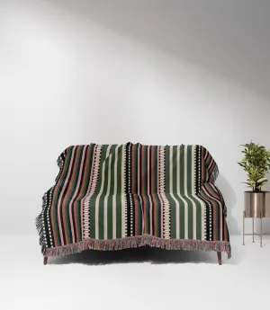 Bohemian Earth Tones Geometric Striped Woven Cotton Throw Blanket