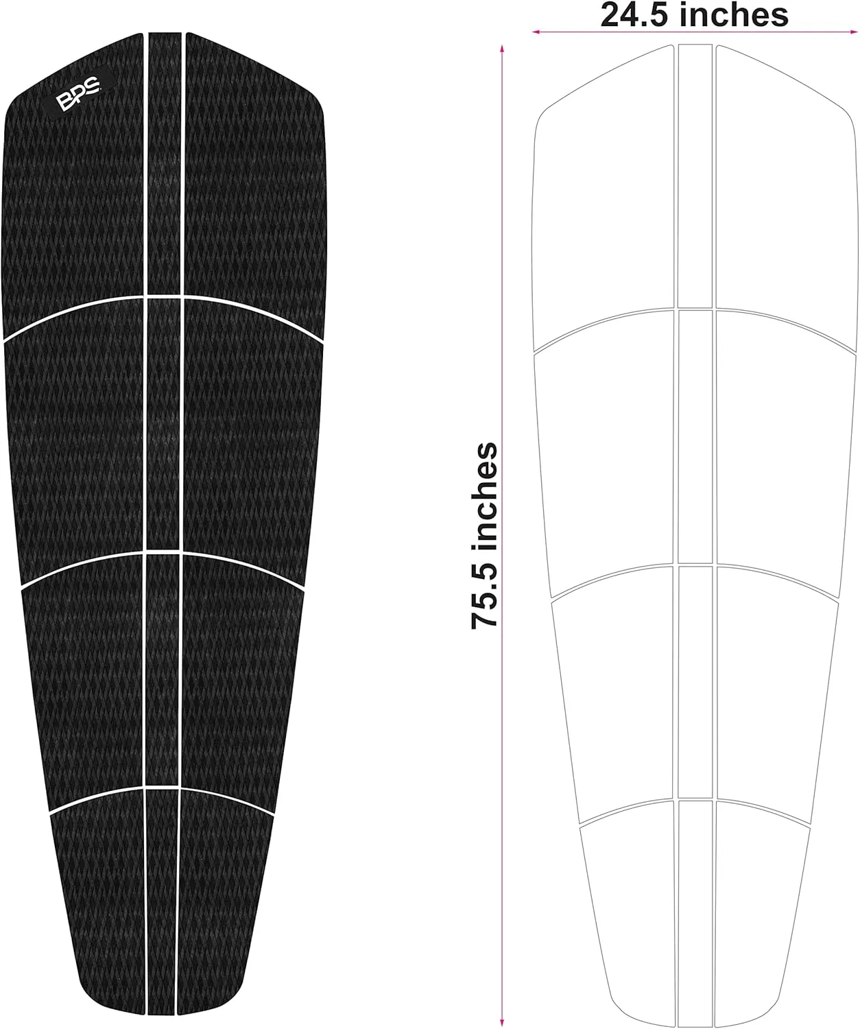 BPS 12 Piece 8 Piece Premium EVA Foam Surfboard Traction Pad Non-Slip Trimmable Deck Sheet 3M Adhesive for Longboard SUP Paddleboard Surfboard White, Black, Grey