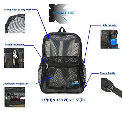 Heavy Duty Classic Student Mesh Backpack | Padded Straps | Black