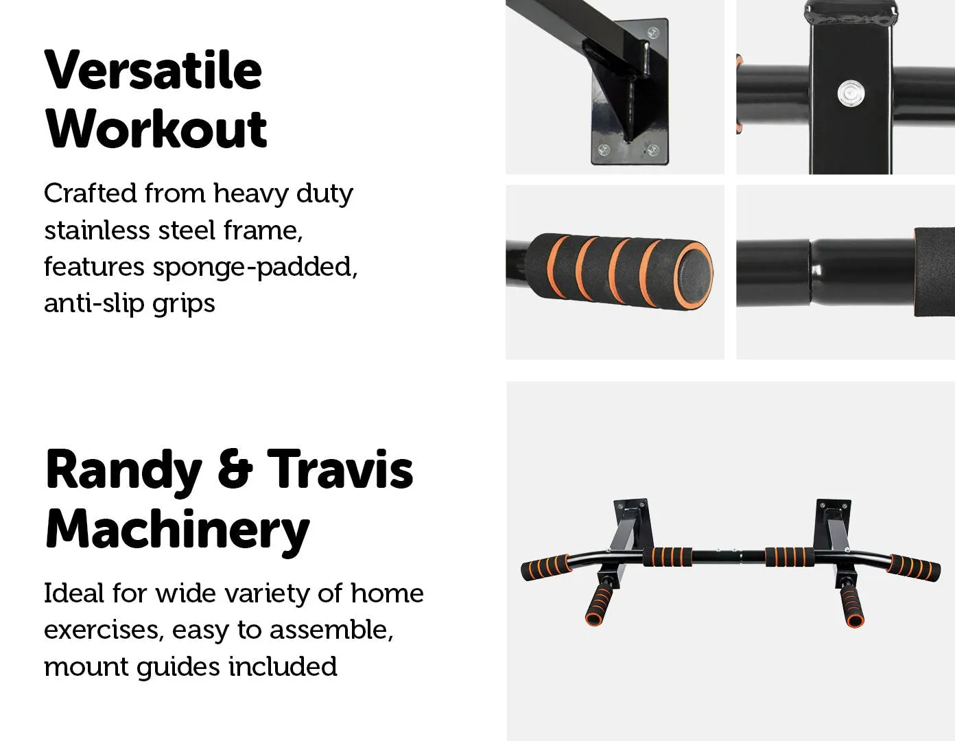 Heavy Duty Wall-Mounted Pull Up Bar, Stainless Steel