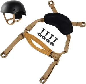Helmet Chin Strap 4 Points for Tactical Fast/MICH/IBH Kevlar Bump Helmets Helmet Scrim, X-Nape Suspension System with Bolts and Screws Tan