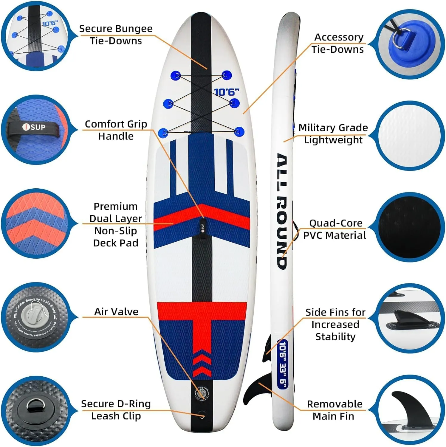 High Density Paddle Board, 106 x 33 x 6 Inflatable Stand Up Paddle Board with Pump, Carry Bags & Accessories, Premium Anti-Slip Deck Yoga Board Blow Up Paddleboard for Adults Youth