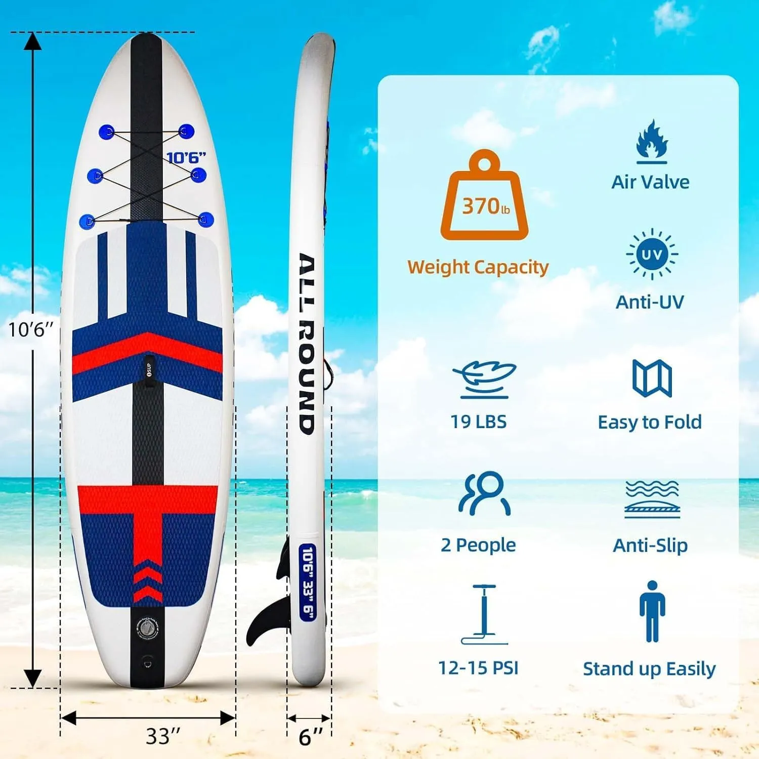 High Density Paddle Board, 106 x 33 x 6 Inflatable Stand Up Paddle Board with Pump, Carry Bags & Accessories, Premium Anti-Slip Deck Yoga Board Blow Up Paddleboard for Adults Youth