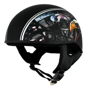 HLD1023 'V-Twin Eagle' Flat Black Motorcycle DOT Skull Cap Half Helmet for Men and Women Biker