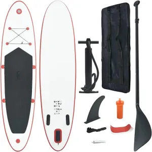 Inflatable Stand Up Paddle Board Set, Puncture-Proof with Oar, Removable Fin, Carrying Bag, 141.7" x 31.9" x 3.9", Red