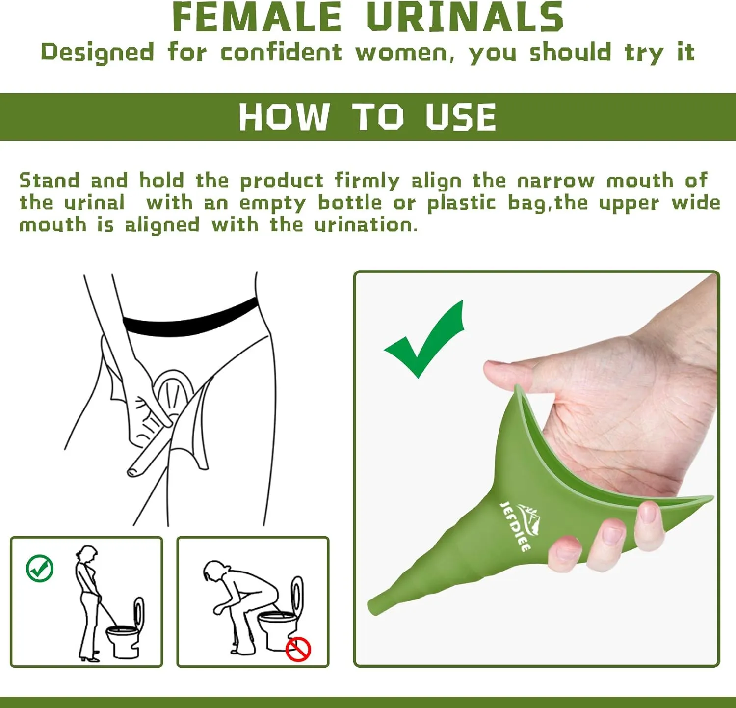 JefDiee Female Urination Device - Silicone Pee Funnel Allows Women to Pee Standing Up