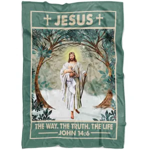 John 146 Jesus The Way The Truth The Life Fleece Blanket - Christian Blanket - Bible Verse Blanket