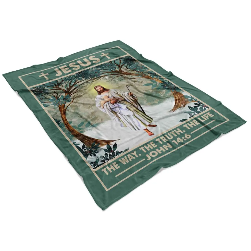 John 146 Jesus The Way The Truth The Life Fleece Blanket - Christian Blanket - Bible Verse Blanket