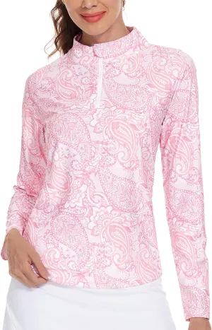 M MOTEEPI Womens Golf Shirt Long Sleeve Athletic Quarter Zip Pullover Sun Protection with Pocket