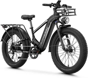 M2 pro Electric Bike,1800W Peak Motor Electric Bike for Adults, 26'' x 4.0'' Fat Tire Electric Ebike with 48V 17.5AH Battery, 36MPH 85Miles Electric Mountain bike with Front Basket, UL Certified