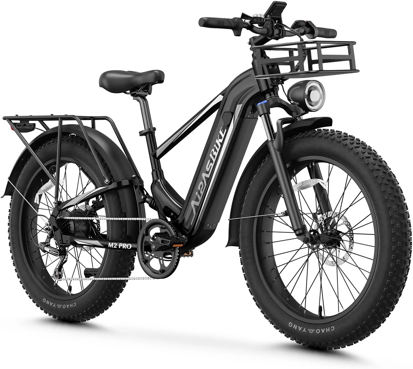 M2 pro Electric Bike,1800W Peak Motor Electric Bike for Adults, 26'' x 4.0'' Fat Tire Electric Ebike with 48V 17.5AH Battery, 36MPH 85Miles Electric Mountain bike with Front Basket, UL Certified