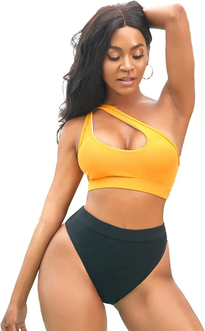 NAFLEAP One Shoulder Cutout Bikini Set for Women High Waisted Bottom Swimsuit Two Piece Bathing Suit