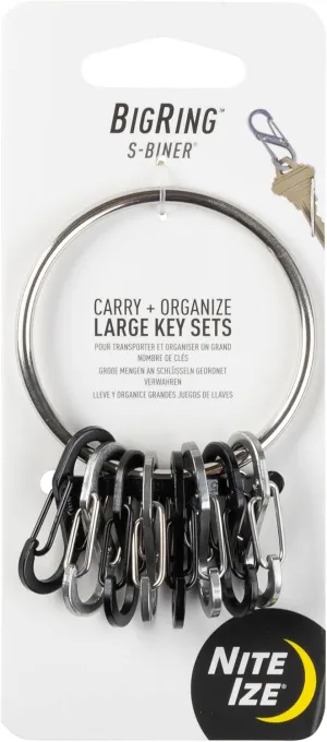 Nite Ize BigRing Steel S-Biner - Key Holder with Carabiners - Heavy-Duty Organizer with Black & Stainless Steel S-Biners - Key Ring & Keychain Accessories