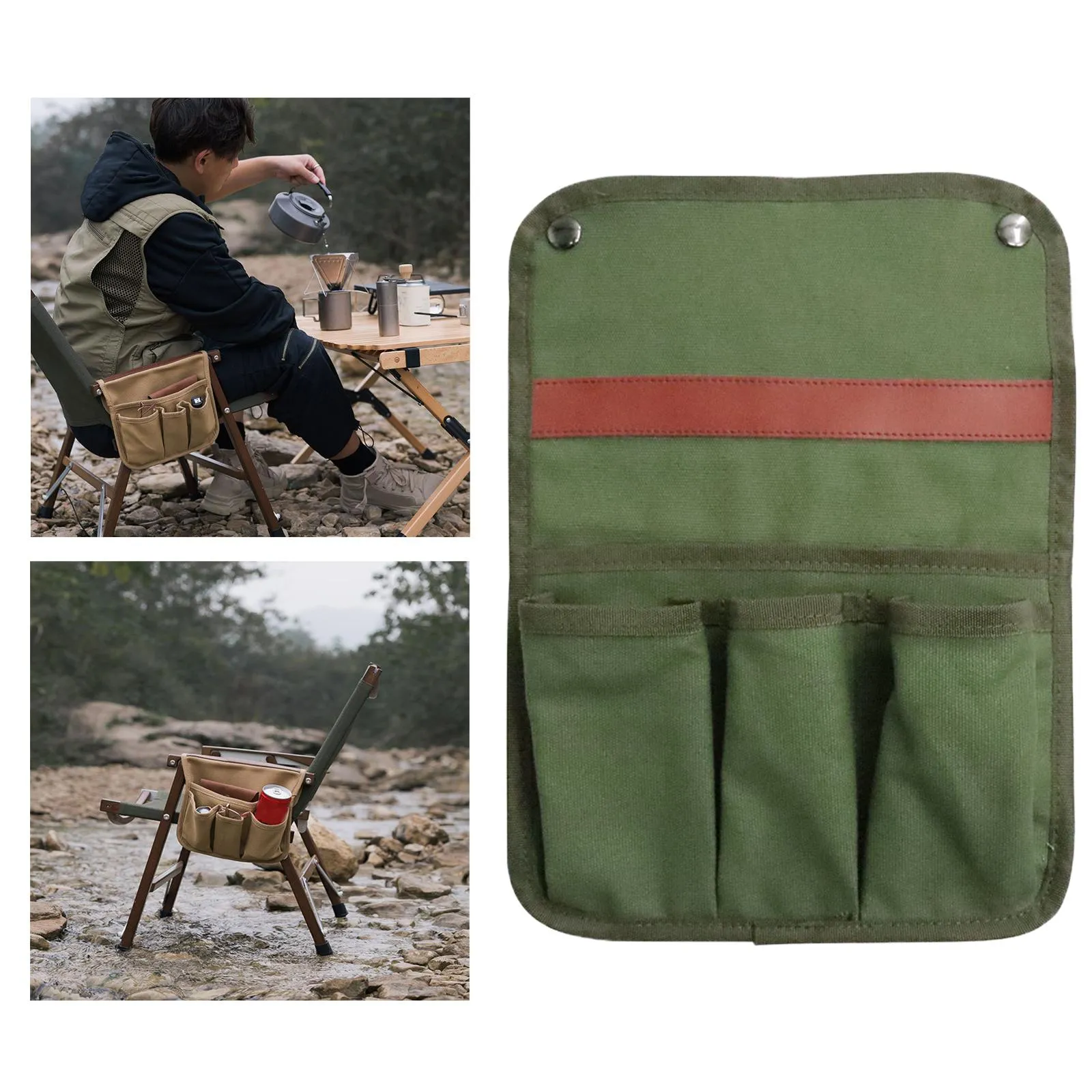 Outdoor Camping Arm Chair with Armrest Organizer and Food Holder Tray - 4 Pockets