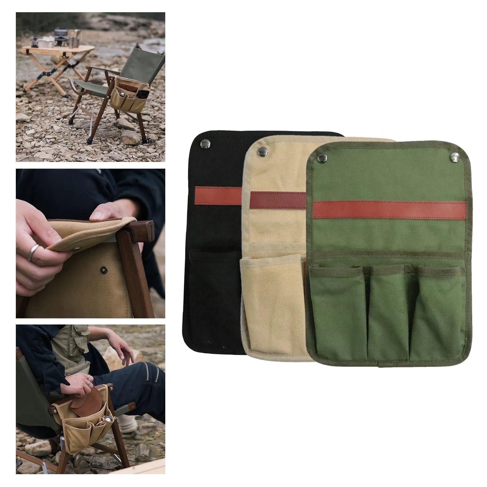 Outdoor Camping Arm Chair with Armrest Organizer and Food Holder Tray - 4 Pockets