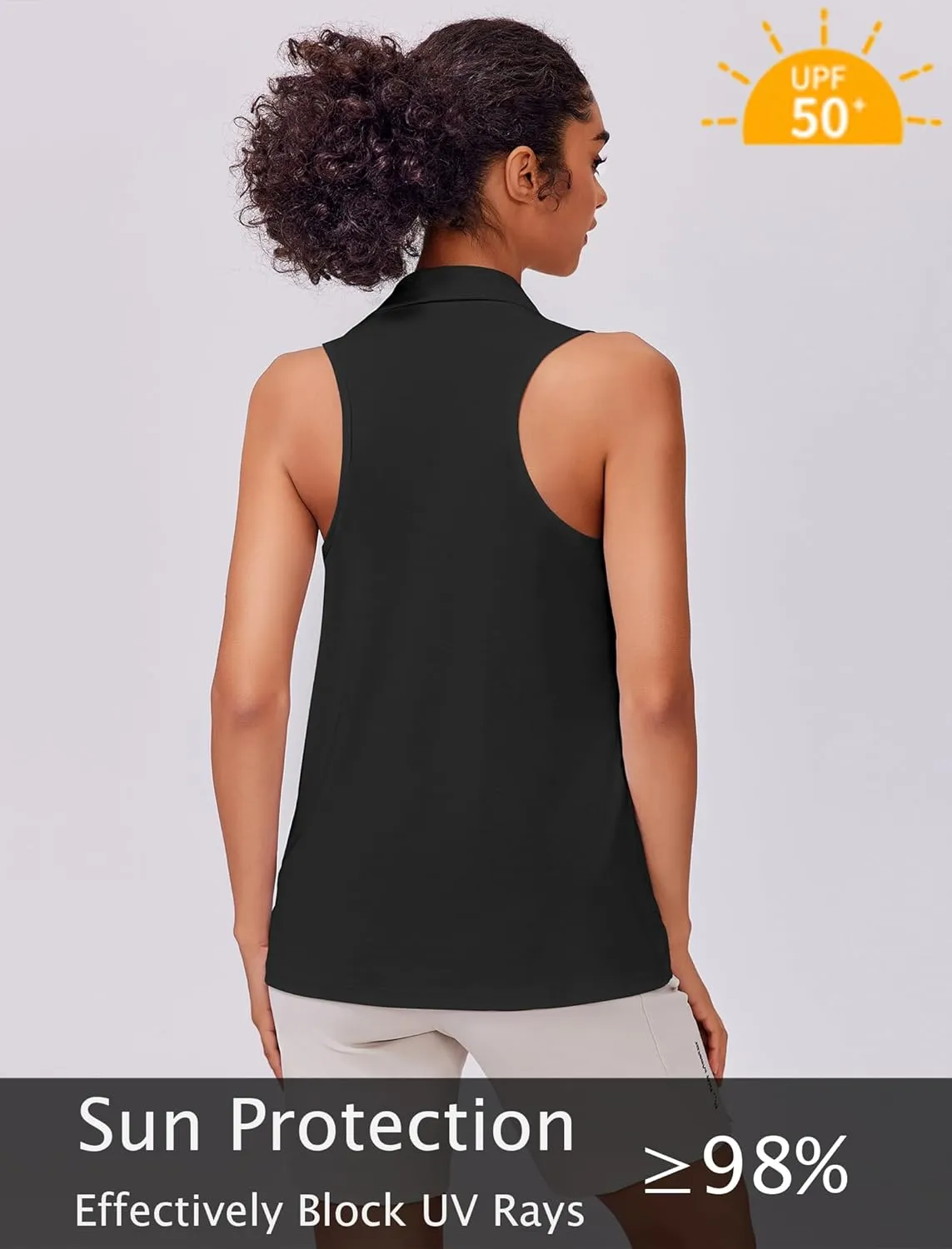 PINSPARK Womens Golf Shirt UPF 50  Sleeveless Collared Shirts Quick Dry Tennis Polo V-Neck Racerback Athletic Workout Tank