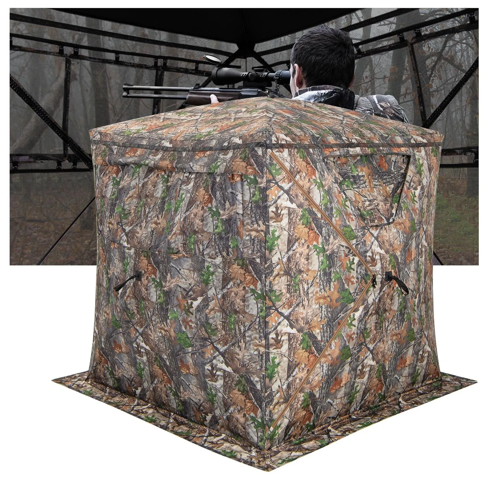 Portable 270 Degree See Through Hunting Blind with Silent Sliding Window
