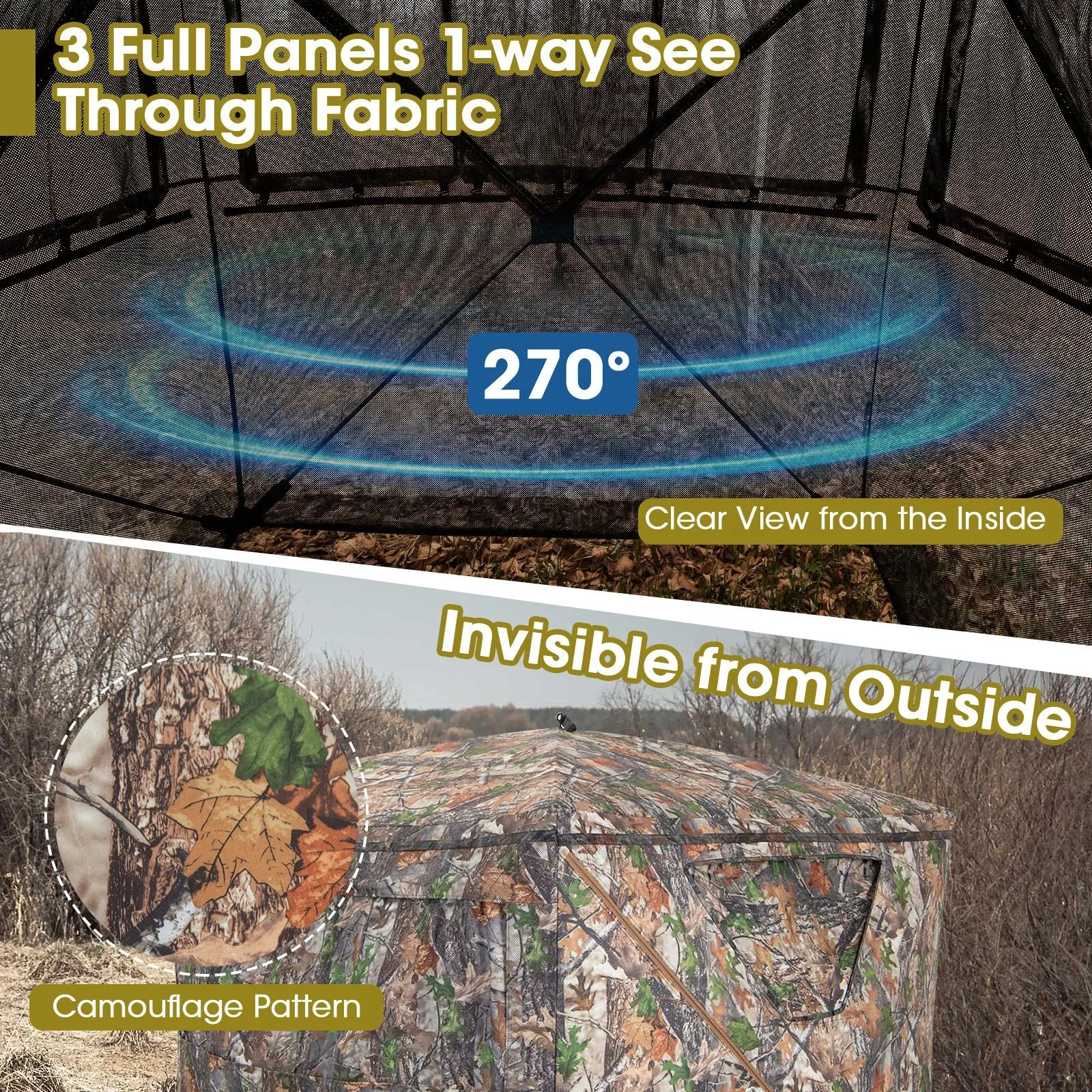 Portable 270 Degree See Through Hunting Blind with Silent Sliding Window