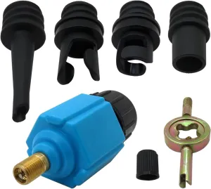 Premium Inflatable Pump Air Valve Converter with 4 Air Valve Nozzles for Inflatable Boat, Stand Up Paddle Board, Inflatable Bed - Blue