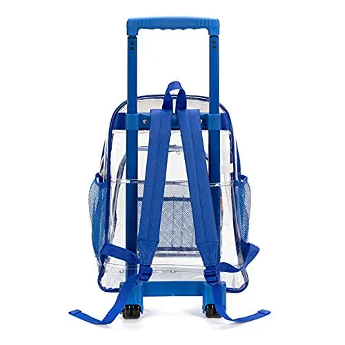 Rolling Clear Backpack Heavy Duty Bookbag See-thru Workbag Travel Daypack Transparent School Luggage with Wheels Royal Blue