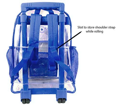 Rolling Clear Backpack Heavy Duty Bookbag See-thru Workbag Travel Daypack Transparent School Luggage with Wheels Royal Blue